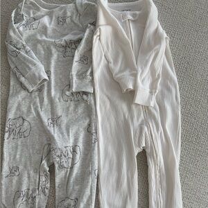 Carter's Gray Elephant Print and Cream Ribbed Kids Footies